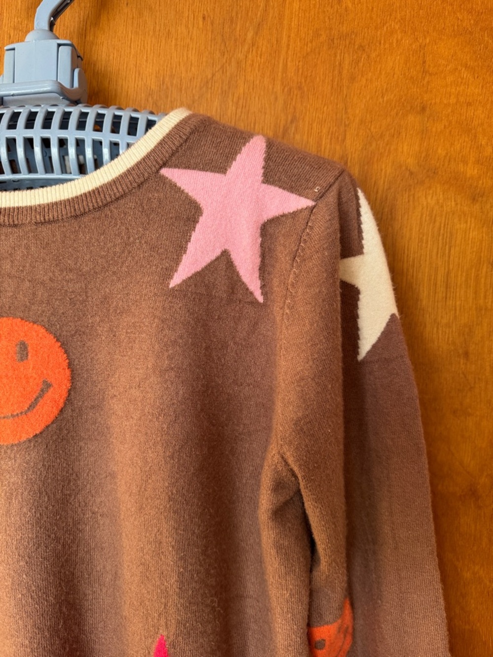 THML from Anthropologie Brown Crewneck Sweater with Smiley Faces & Stars - Picture 5 of 8